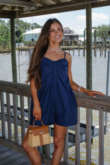 Kylie Ruched Mini Dress-Navy