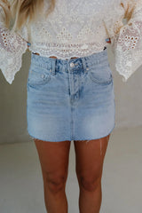 Jane Distressed Mini Skirt-Light Denim