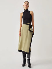 Tie Front Contrast Trendy Trim Midi Skirt