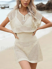 Hollow Out Button Short Sleeve Cover Up
