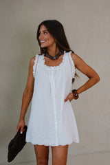 Daisy Scalloped Lace Mini Dress-Off White
