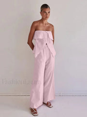 Strapless Backless Pajama Pants Two Piece Set