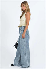 Relaxed Fit Raw Edge Dragging Jeans