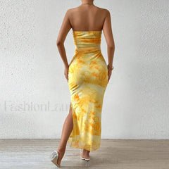 Mesh Wrap Split Floral Dress