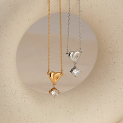 Heart Shape Zirconia Pendant Stainless Steel Necklace