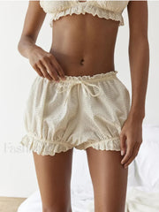 Red Gingham Lace Trim Lounge Short