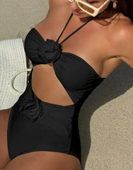 Solid Halter Hollow Push One Piece