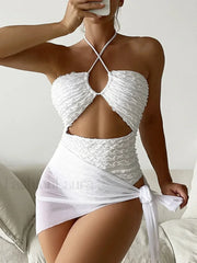 Mesh Halter Hollow Out High Cut One Piece