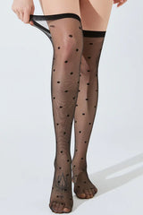 Black Polka Dot Red Edge Thigh-High Stockings