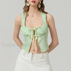 Tie-Up Floral Slim Crop Top