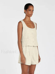 Square Collar Pajama Shorts Two Piece Set