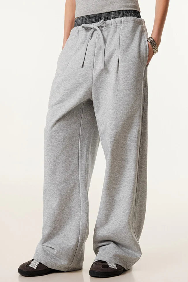 Patchwork Double Waist Wide Leg Athletic Pants