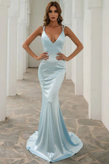 V Neck Back Tie Mermaid Formal Dress