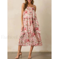 Tiered Lace-Up Cami Midi Dress