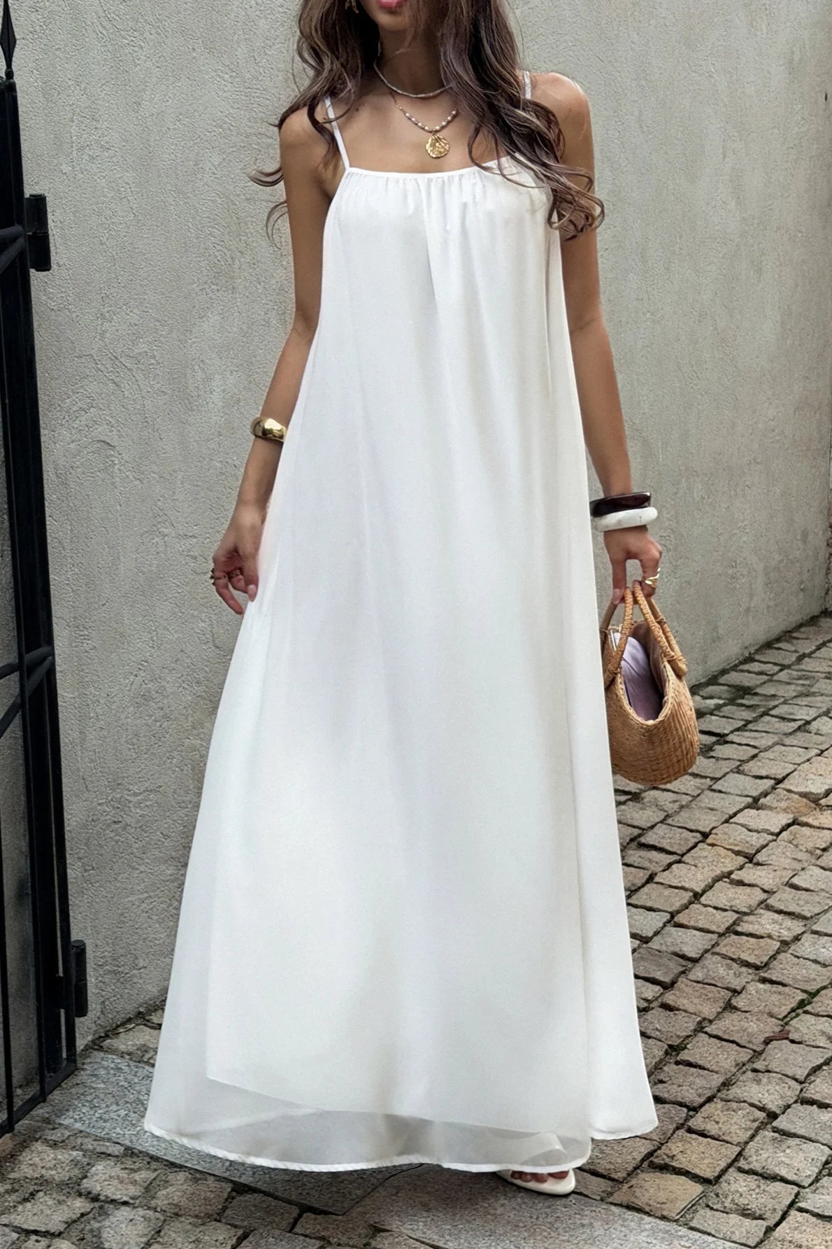 Chiffon Spaghetti Strap Vacation Maxi Dress