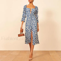 Three-Quarter Ruffle Floral Dress
