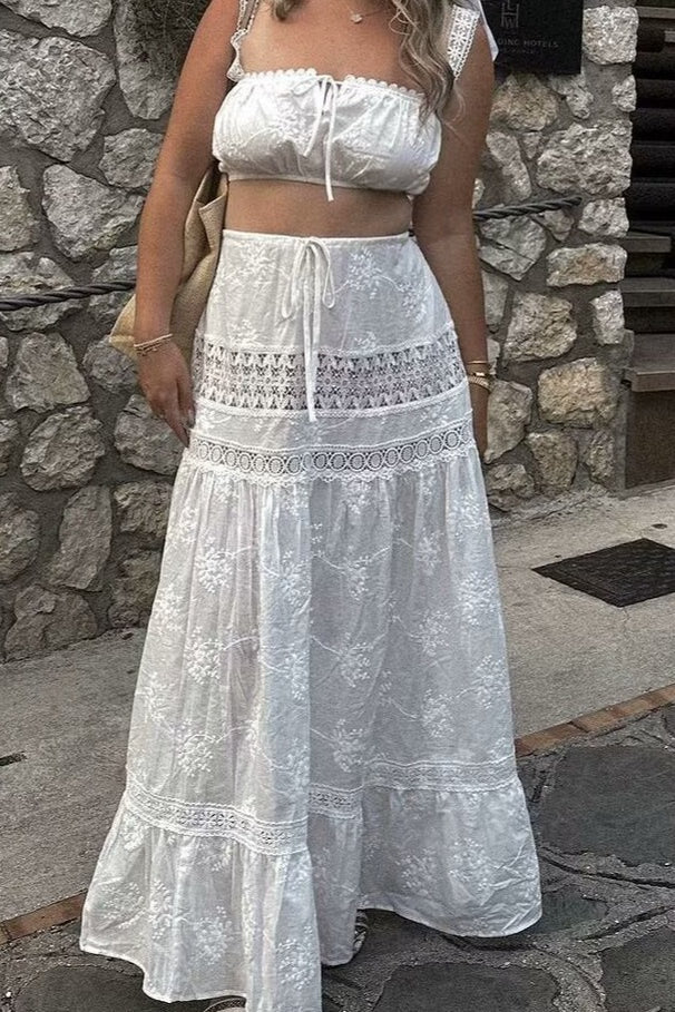 Two Piece Lace Cami Top Boho Skirt Set