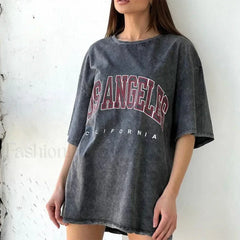 Cotton Washed Los Angeles Callfornia Print T-Shirt