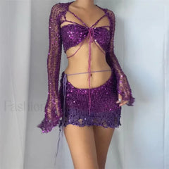 Beaded Knit Set Mini Dress