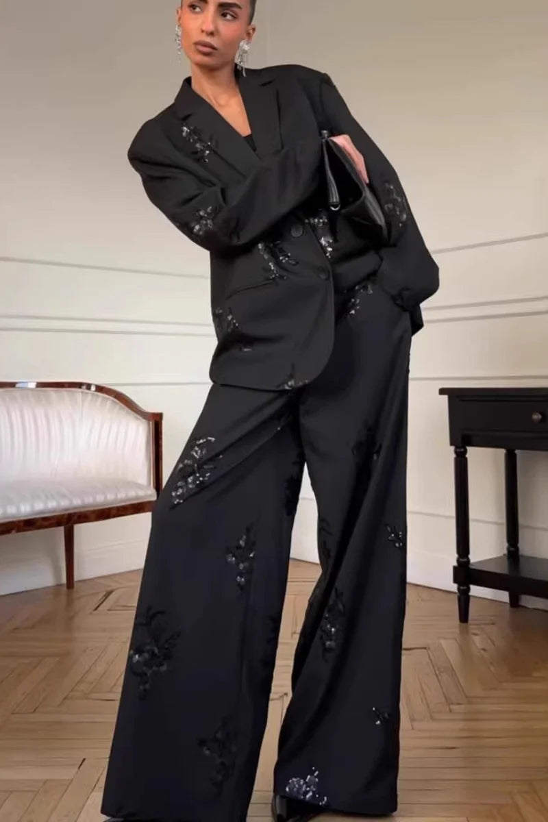 Embroidered Two Piece Blazer Pants Set