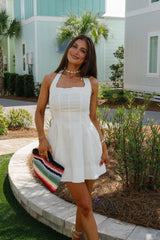 Linen Halter Mini Dress-White