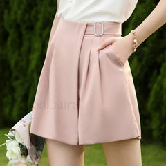 Wide Leg Straight Pink High Elastic Waist Casual Short