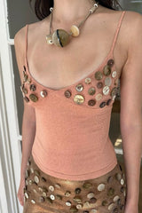 Edgy Corset Button Accent Back Cutout Tank Top