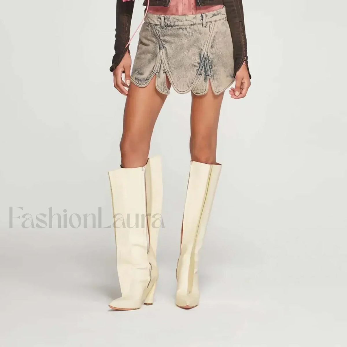 Irregular Zipper Washed Denim Skirt