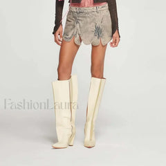 Irregular Zipper Washed Denim Skirt