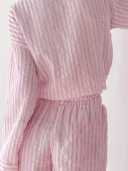 Striped Long Sleeve Shorts Two Piece Set