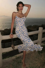 Floral Backless Strappy Maxi Dress French Maxi Dress