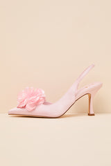 Courtney Pink Satin Floral Applique Slingback Pumps