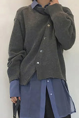 Asymmetrical Button Irregular Slouchy Solid Sweater