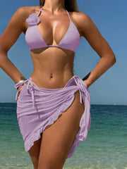 3D Flower Halter Sarong Three Piece Set