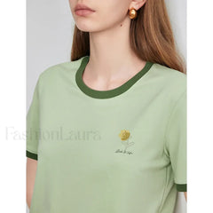 Flower Printed Contrast Pullover T-Shirt