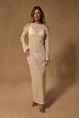 Sunbeam Cream Crochet Sequin Maxi Swim Cover-Up