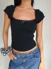 Lace Trim Knitted Vintage T-Shirt