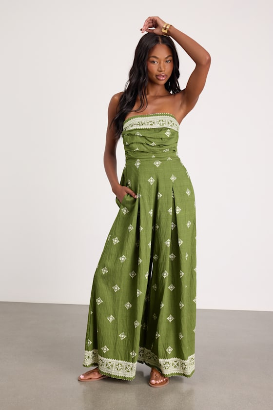 Alvaro Green Boho Print Tie-Back Jumpsuit
