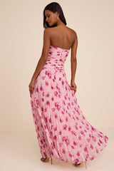 Elkay Light Pink Floral Pleated Drop Waist Maxi Dress