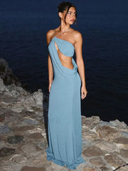 Skew Collar Hollow Maxi Dress
