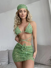Striped Lace-Up Three Piece Set