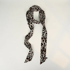 Leopard Print Skinny Long Neck Tie Ribbon Scarf