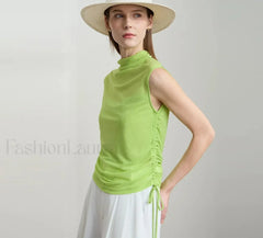 Solid Sleeveless Turtleneck Slim T-Shirt