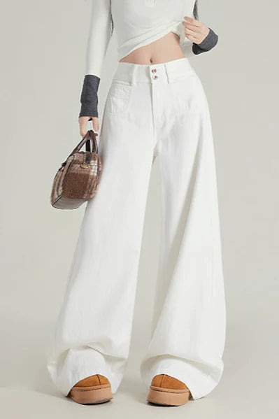 Wide Leg Flare High Waist Fleece Lined Jeans