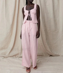 Sexy Pink Cotton Tank Wide Two Piece Set