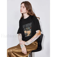 Letter Pattern Lyocell Slim Fit T-Shirt
