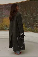 Knit Stripe Wool Blend Casual Overcoat