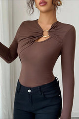Asymmetrical Cut Out Bodycon Long Sleeve Tee