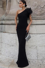 Elegant Feather One Shoulder Party Dress