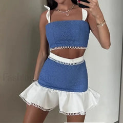Flying Sleeve Crop Skirt Two Piece Set